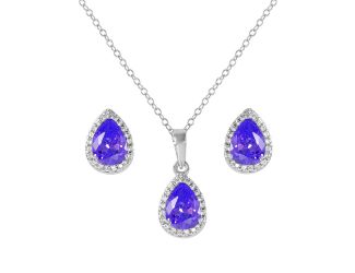 PARIKHS Rhodium Plated Pear Shapped Amethyst February Birthstone Set in 925 Sterling Silver
