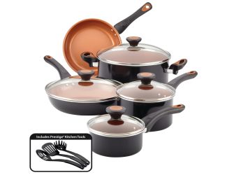 12pc Glide Copper Ceramic Nonstick Cookware Black