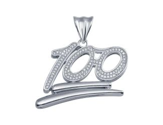 PARIKHS Men's Rhodium Plated One Hundred Hip Hop Pendant with chain in 925 Sterling Silver