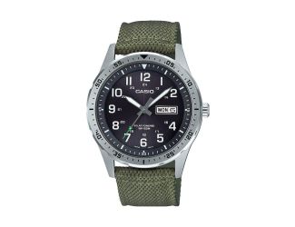 Mens Classic Diver Inspired Analog Green Solar Nylon Watch Black Dial