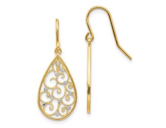 14k & Rhodium Polished Teardrop Earrings