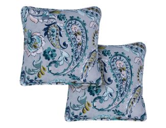 Set of 2 Paisley Indoor/Outdoor Throw Pillows in Grey and Blue