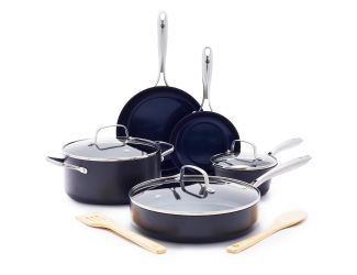 10pc Hard-Anodized Aluminum Nonstick Cookware Set Blue