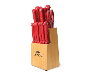 Kiso 14-Piece Knife Block Set - Red/Natural