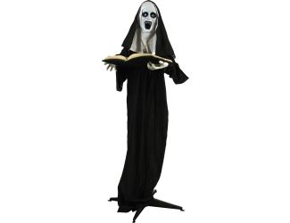 Life-Size Animatronic Witch, Indoor/Outdoor Halloween Decoration, Flashing Green Eyes, Talking, Batt