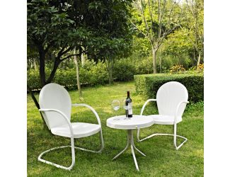 3 Piece Outdoor Seating Set - Two White Chairs w/Side Table