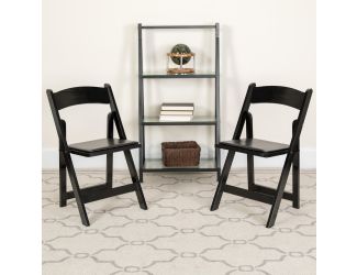 2 Pack Black Wood Folding Chair with Vinyl Padded Seat