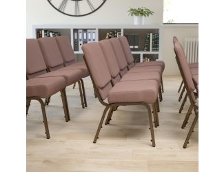 21"W Stacking Church Chair in Brown Dot Fabric - Gold Vein Frame