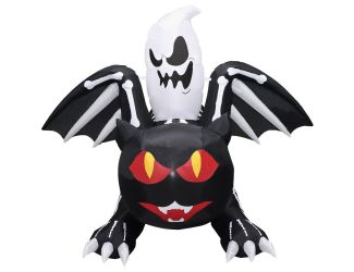 5-Ft. Tall Pre-lit Inflatable Black Cat Bat with Red Eyes and Ghost