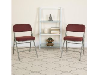 18"W Premium Triple Braced & Double Hinged Burgundy Fabric Metal Folding Chair