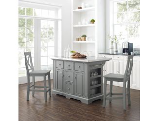 Julia Stainless Steel Top Island W/X-Back Stools