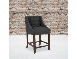 24" High Walnut Counter Height Stool with Accent Nail Trim in Charcoal Fabric