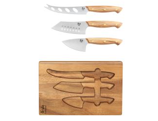 3-Piece Olive Wood Cheese Knife Set w/Acacia Cheese Board