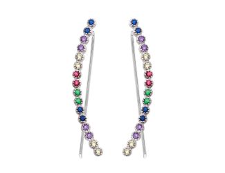 PARIKHS Rhodium Plated Multi-Colored CZ Stone Climbing Earring in 925 Sterling Silver