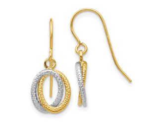 14k Two-tone Textured Fancy Dangle Earrings