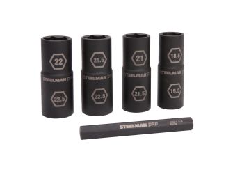 5pc 1/2-Inch Drive 6-Point Thin Wall Impact Flip Socket and Knockout Bar Set w/Half Sizes