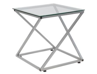 Tempered Glass End Table with Designer Contemporary Steel Design