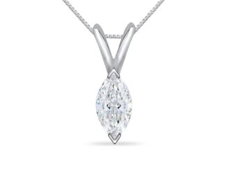 Bright White Pristine Marquise Lab Grown Diamond Pendant with chain in 14K White Gold 0.40ct, GH,VS