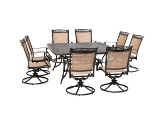 Fontana 9-Piece Outdoor Dining Set with 8 Sling Swivel Rockers and a 60-In. Square Cast-Top Table