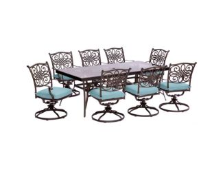 Traditions 9-Piece Dining Set in Blue with Extra Large Glass-Top Dining Table