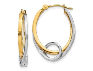 14k Two-tone Oval Loop Hoop Earrings