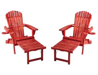 Oceanic Adirondack Chaise Lounge w/Ottoman & Beverage Holder, Set of 2 - Red