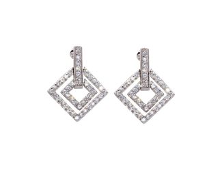 PARIKHS Rhodium Plated CZ Rectangular Stud Earring in 925 Sterling Silver