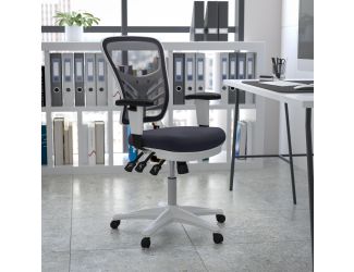 Mid-Back Dark Gray Mesh/White FrameMultifunction Ergonomic Office Chair w/ Arms