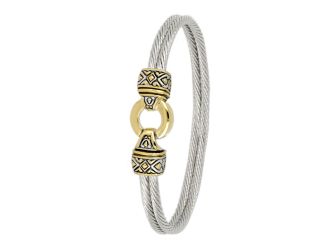 Antiqua Gold Circle Double Wire Bracelet, Two Tone, 7"- Pressure release hook and bar closure