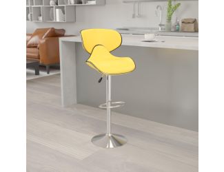 Contemporary Cozy Mid-Back Yellow Vinyl Adjustable Height Barstool w/Chrome Base