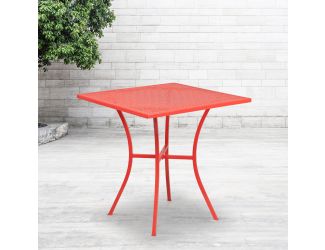 28" Square Coral Indoor-Outdoor Steel Patio Table - Restaurant Seating