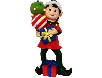 30-inch Elf Figurine Holding Presents with Built-in Multicolor LED Lights