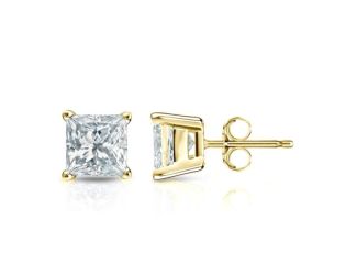 Bright White Pinnacle Princess cut Lab Grown Diamond Stud in 14K Yellow Gold 1.40ct, GH, VVS