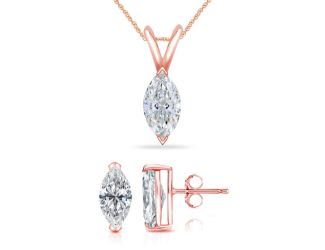 Bright White Pinnacle Marquise Lab Grown Diamond Pendant-Stud Set in 14K Rose Gold 0.90ct, GH, VVS