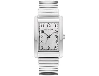 Caravelle Mens Dress Stainless Steel Expansion watch, Silver-White dial