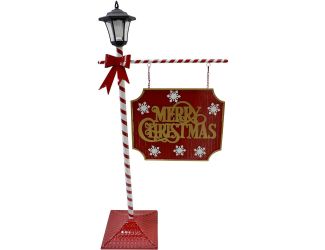 4-Ft. Lamp Post with Merry Christmas Sign and Solar Lantern, Prelit Outdoor (or Indoor) Christmas De