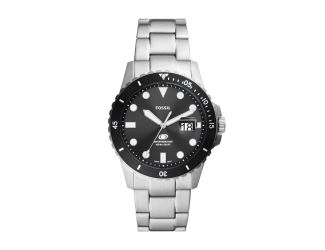Men's Fossil Blue Silver-Tone Stainless Steel Watch Black Dial