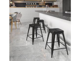 Commercial Grade 24"H Backless Black Metal Indoor-Outdoor Counter Height Stool