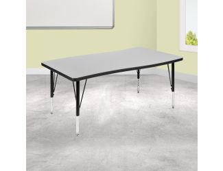 28"W x 47.5"L Rectangular Wave Collaborative Grey Kids Adjustable Activity Table
