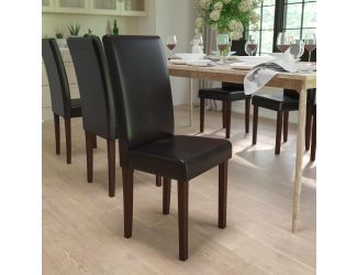 Brown LeatherSoft Upholstered Parsons Chair w/Panel Stitching &Mahogany Legs