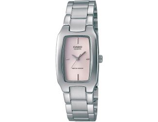 Ladies Silver-tone Stainless Steel Watch Pink Rectangle Dial