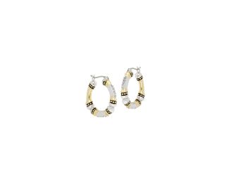 Canias Pave CZ Medium Hoop Earrings. Diameter: 7/8" Rhodium and Gold. Made in America