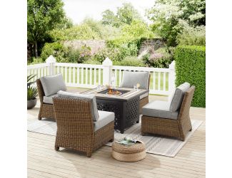 Bradenton 5Pc Outdoor Wicker Conversation Set W/Fire Table