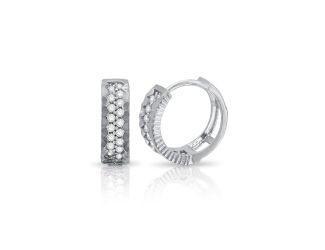 PARIKHS Rhodium Plated 2 Row CZ Bordered huggie hoop Earrings in 925 Sterling Silver