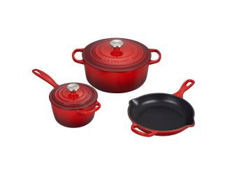 5pc Signature Cast Iron Cookware Set Cerise