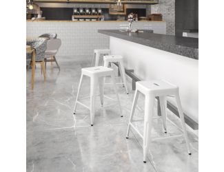 Commercial Grade 24"H Backless White Metal Indoor-Outdoor Counter Height Stool