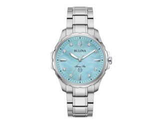 Ladies' Marine Star Diamond Silver-Tone Stainless Steel Watch Blue MOP Dial