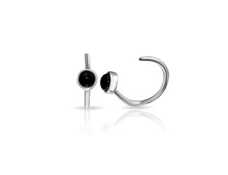 PARIKHS Rhodium Plated Round Onyx Semi-Hoop Earrings in 925 Sterling Silver