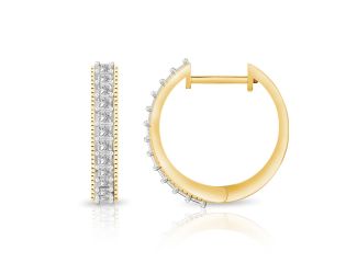 PARIKHS Princess cut Diamond Hoop Earring in 10K Yellow Gold 0.50ct, Color-IJ, Clarity-I1 I2