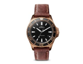 Mens' Bronze Monster Automatic Teak Leather & Khaki Strap Watch Black Dial